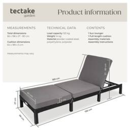 tectake Sun Lounger Sofia in Black - Size: 1 Seater - thumbnail 6