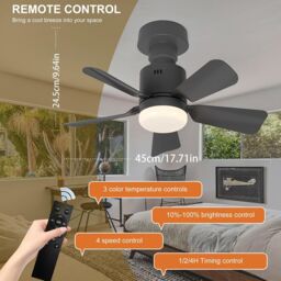 Garwarm Dimmable LED Screw in Ceiling Fan Light for Bedroom, 45 cm Black - thumbnail 2