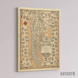 "Artery8 Chase 1939 Pictorial Map Manhattan & Bronx Canvas Wall Art Print - Size: W24"" x H32""" - thumbnail 2