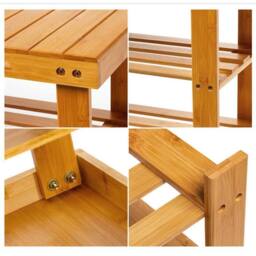 Ventryn 2 Tier Bamboo Shoe Rack Seating Bench Hallway Storage in Brown - thumbnail 5