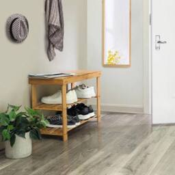 Ventryn 2 Tier Bamboo Shoe Rack Seating Bench Hallway Storage in Brown - thumbnail 3