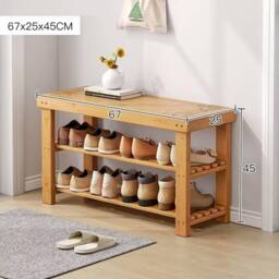 Ventryn 2 Tier Bamboo Shoe Rack Seating Bench Hallway Storage in Brown