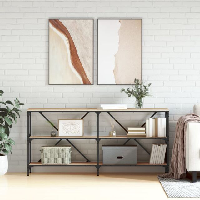 Berkfield Home Console Table Sonoma Oak 160x30x75 cm Engineered Wood & Iron in Brown - Size: 160 x 30 x 75 cm - image 1