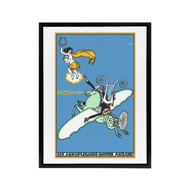 "Artery8 The Aeroplegasus Motor Anzani Advert Jung Framed Canvas Wall Art Print in Blue - Size: W12"" x H16""" - image 1