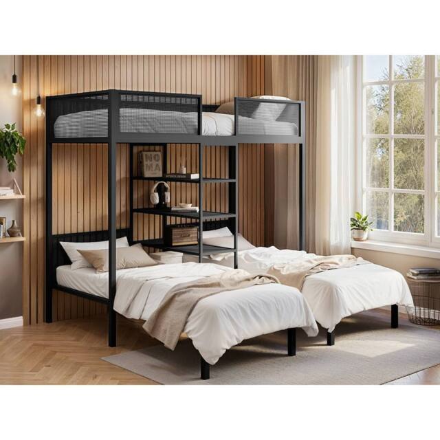 Flair Axton Metal Triple Bunk Bed Black - Size: Single - image 1