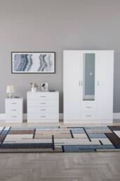 Home Discount Vida Designs 3Pc Bedroom Set 3Bedside, 4 Drawer Chest, Mirror Wardrobe in White - thumbnail 4