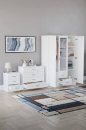 Home Discount Vida Designs 3Pc Bedroom Set 3Bedside, 4 Drawer Chest, Mirror Wardrobe in White - thumbnail 2
