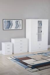 Home Discount Vida Designs 3Pc Bedroom Set 3Bedside, 4 Drawer Chest, Mirror Wardrobe in White - thumbnail 1