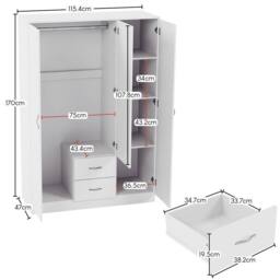 Home Discount Vida Designs 3Pc Bedroom Set 3Bedside, 4 Drawer Chest, Mirror Wardrobe in White - thumbnail 7