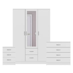 Home Discount Vida Designs 3Pc Bedroom Set 3Bedside, 4 Drawer Chest, Mirror Wardrobe in White - thumbnail 8