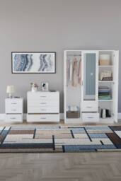 Home Discount Vida Designs 3Pc Bedroom Set 3Bedside, 4 Drawer Chest, Mirror Wardrobe in White - thumbnail 3