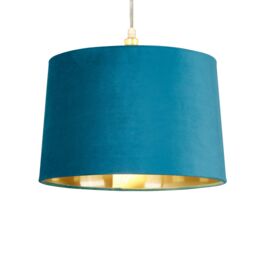 Lighting Collection Velvet Drum Shade 30Cm Teal Lamp Shade - thumbnail 1