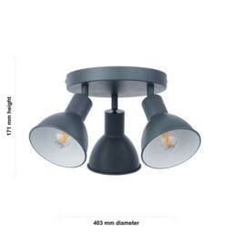 First Choice Lighting Hawkins - Charcoal 3 Way Adjustable Round Ceiling Spotlight in Grey - thumbnail 6