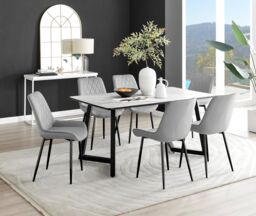 FurnitureboxUK Carson White Marble Effect Dining Table & 6 Pesaro Black Leg Chairs in Grey