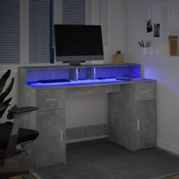 Berkfield Home Desk with LED Lights Concrete Grey 140x55x91 cm Engineered Wood - Size: 140 x 55 x 91 cm - thumbnail 5
