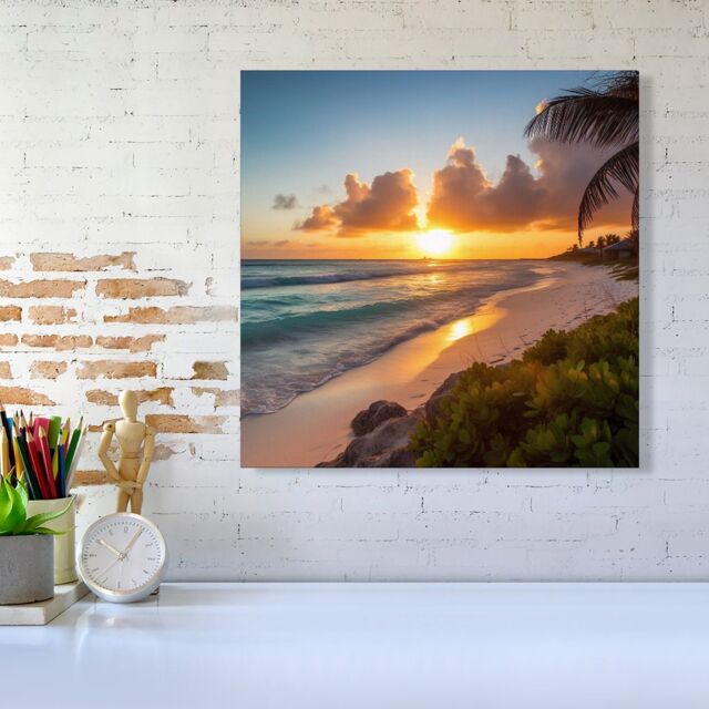 "Warren Reed - Designer Sunrise On The Beach Canvas - Size: W16"" x H16""" - image 1