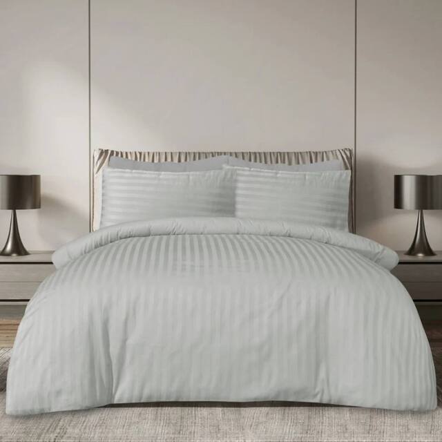 Smart Living Luxury Satin Stripe Reversible Duvet Cover with Pillowcase in Grey - Size: King - image 1