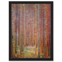 Artery8 Gustav Klimt Tannenwald Iandscape Autumn Trees Orange Painting A4 Artwork Framed Wall Art Print in Black - thumbnail 1