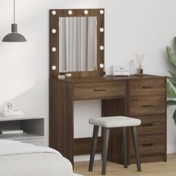 Berkfield Home Dressing Table with LED Lights Brown Oak 50x41x135 cm - Size: 50 x 41 x 135 cm