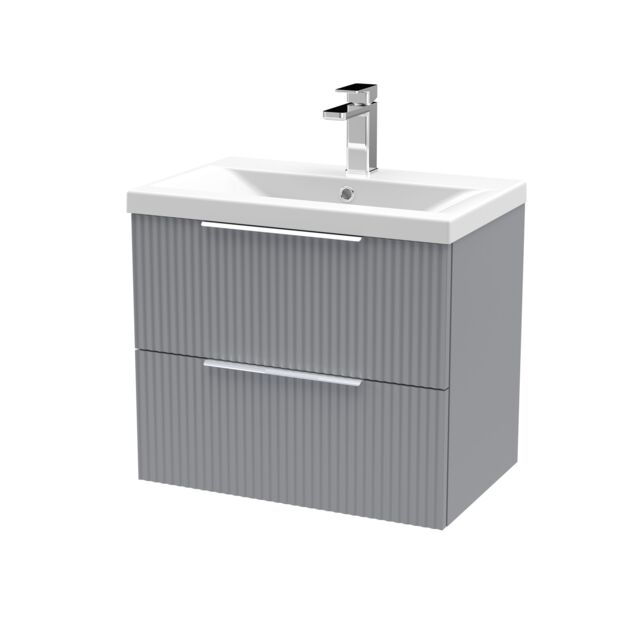 Balterley Fluted Wall Hung 2 Drawer Vanity Basin Unit & Basin 600mm - Satin Grey - image 1
