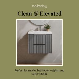 Balterley Fluted Wall Hung 2 Drawer Vanity Basin Unit & Basin 600mm - Satin Grey - thumbnail 7