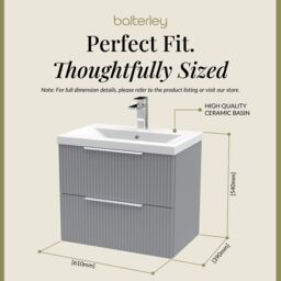 Balterley Fluted Wall Hung 2 Drawer Vanity Basin Unit & Basin 600mm - Satin Grey - thumbnail 5