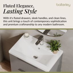 Balterley Fluted Wall Hung 2 Drawer Vanity Basin Unit & Basin 600mm - Satin Grey - thumbnail 4