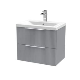 Balterley Fluted Wall Hung 2 Drawer Vanity Basin Unit & Basin 600mm - Satin Grey - thumbnail 1