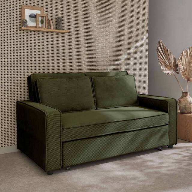 sweeek 2-seater Corduroy Sofa Bed in Khaki - image 1