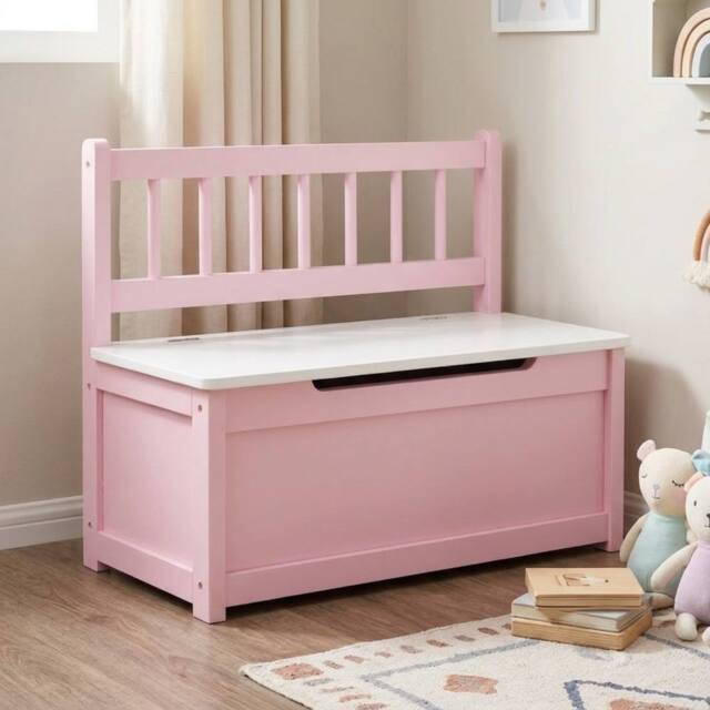 STILVORA Toy Storage Bench with Backrest in Pink - image 1