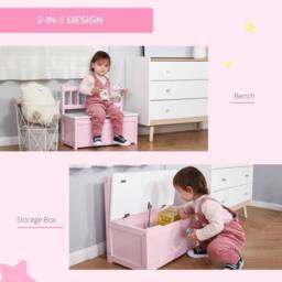 STILVORA Toy Storage Bench with Backrest in Pink - thumbnail 7