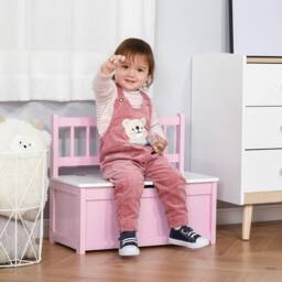 STILVORA Toy Storage Bench with Backrest in Pink - thumbnail 3