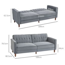 HOMCOM Convertible Sofa Futon Velvet-Touch Tufted Couch Sofa Bed Dark Grey - thumbnail 3