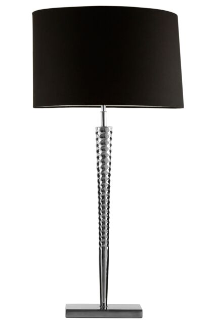 Orsina Table Lamp with Screw Shaped Stainless Steel Base, High Gloss Nickel Finish, Black Fabric Tapered Shade in Silver - image 1