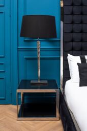 Orsina Table Lamp with Screw Shaped Stainless Steel Base, High Gloss Nickel Finish, Black Fabric Tapered Shade in Silver - thumbnail 2
