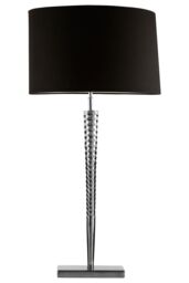 Orsina Table Lamp with Screw Shaped Stainless Steel Base, High Gloss Nickel Finish, Black Fabric Tapered Shade in Silver - thumbnail 1