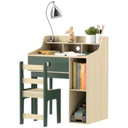 AIYAPLAY Kids Desk & Chair Set with Storage Shelves, Drawer, Green - thumbnail 2