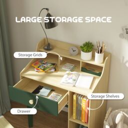 AIYAPLAY Kids Desk & Chair Set with Storage Shelves, Drawer, Green - thumbnail 4