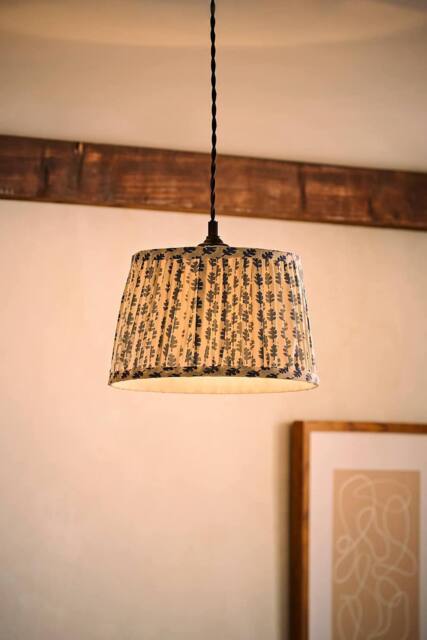 ValueLights Grange Small 25cm Floral Pleated Ceiling Pendant Lamp Shade & Bulb in Mid Blue - image 1