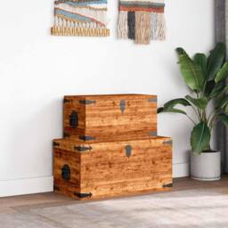 Berkfield Home Storage Chest Set 2 Pieces Rough Mango Wood in Brown - thumbnail 3