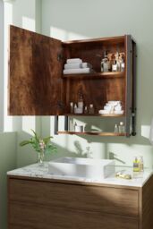 Living and Home Wall-Mounted 3-Layer Mirror Cabinet with Metal Frame in Brown - thumbnail 4
