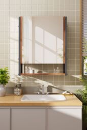 Living and Home Wall-Mounted 3-Layer Mirror Cabinet with Metal Frame in Brown