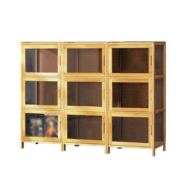 KORVIXA 3-Tier Bamboo Display Cabinet Toy Figure Model Storage in Brown - Size: 100 cm x 100 cm - image 1