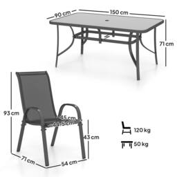 OUTSUNNY 7 Piece Garden Dining Set w/ Dining Table & Chairs, Charcoal Grey in Dark Grey - thumbnail 3