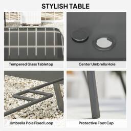 OUTSUNNY 7 Piece Garden Dining Set w/ Dining Table & Chairs, Charcoal Grey in Dark Grey - thumbnail 4