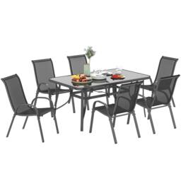 OUTSUNNY 7 Piece Garden Dining Set w/ Dining Table & Chairs, Charcoal Grey in Dark Grey - thumbnail 2