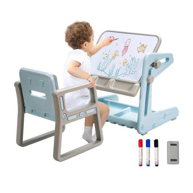 CASART Kids Art Table w/ Chair Toddlers2 in 1 Magnetic Painting Board in Blue - image 1