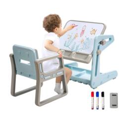 CASART Kids Art Table w/ Chair Toddlers2 in 1 Magnetic Painting Board in Blue - thumbnail 1
