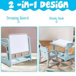 CASART Kids Art Table w/ Chair Toddlers2 in 1 Magnetic Painting Board in Blue - thumbnail 3