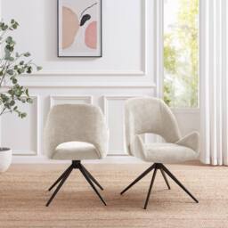 FurnitureboxUK 2x Layla Cream Fabric Swivel Dining Chairs - thumbnail 2